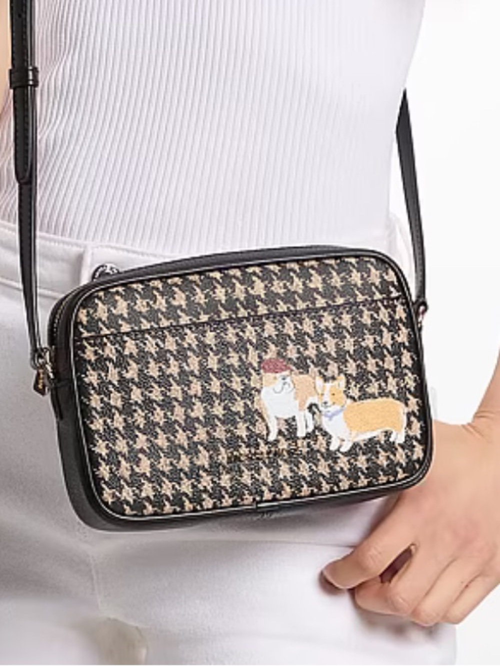 Michael Kors Jet Set Travel Small Houndstooth Print Camera Crossbody Bag - Picture 3 of 9